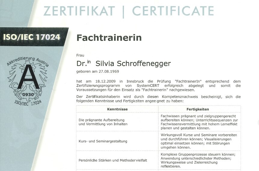 Zertifikat Fachtrainerin
